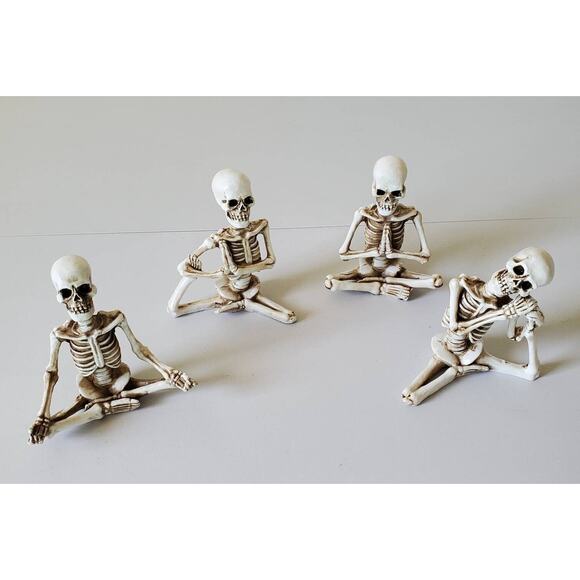Halloween Yoga Skeleton Figurines Decorations Zen Poses Resin Set of 4 New - Picture 1 of 16